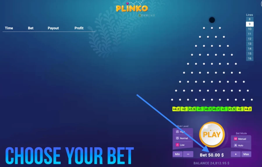 Plinko Wybierz stawkę